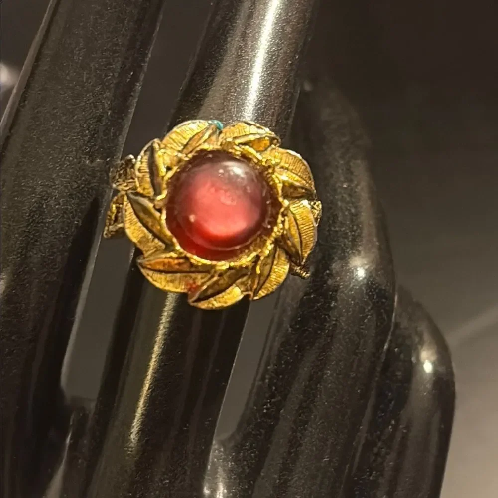 Vintage Gold Flower ring with purple center  adjustable starting at size 7 1/2